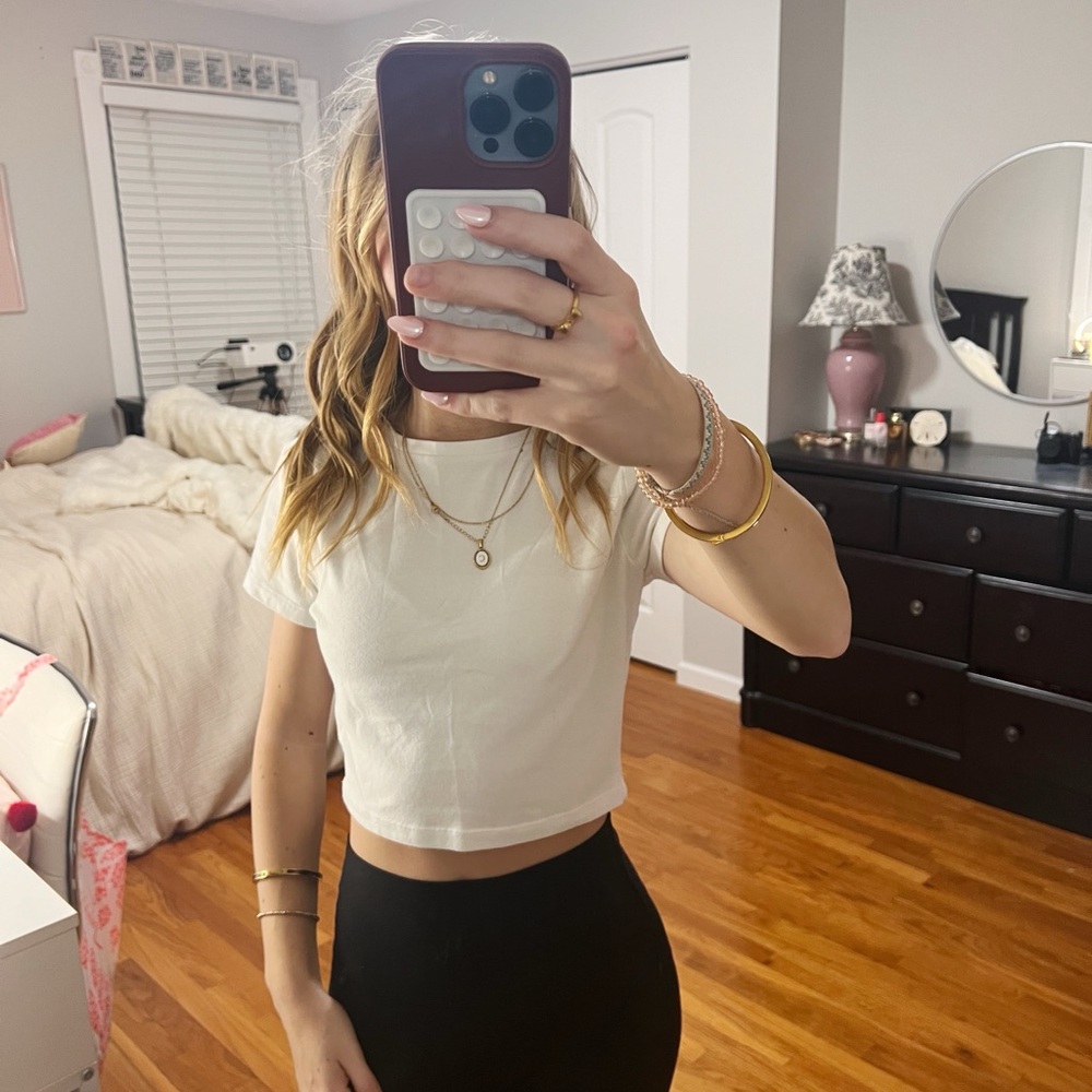 White Target Crop Top